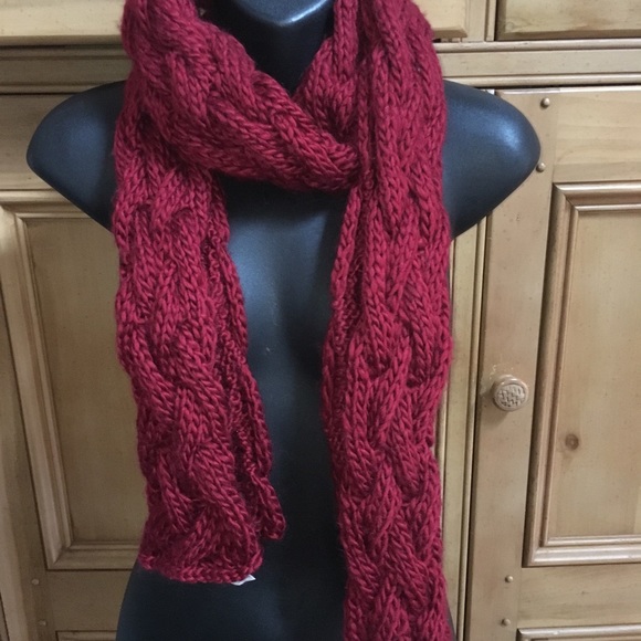 Chunky Cable Wine Red Soft Warm Long Winter Scarf - Picture 4 of 5